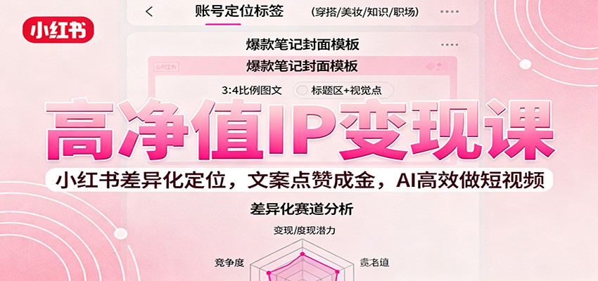 高净值IP变现课：小红书差异化定位，文案点赞成金， AI高效做短视频-68资源