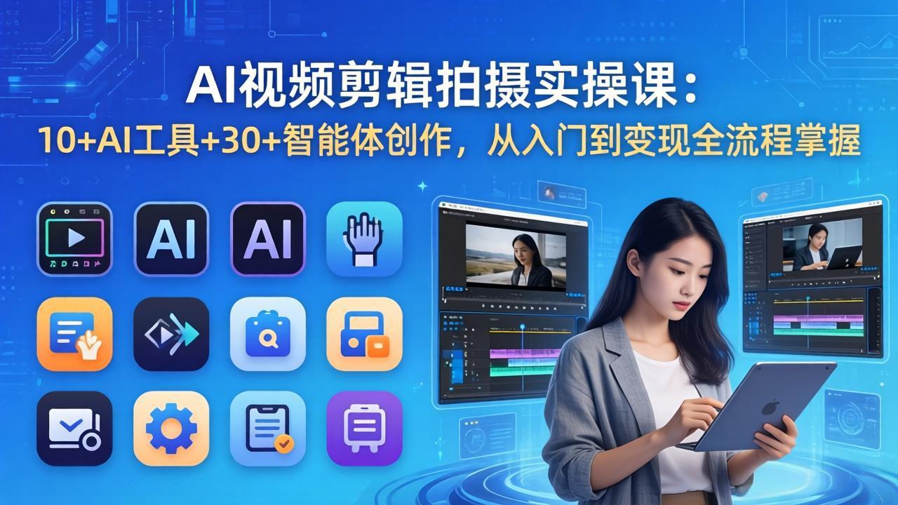 AI 视频剪辑拍摄实操课：10+AI工具+30+智能体创作，从入门到变现全流程掌握-68资源
