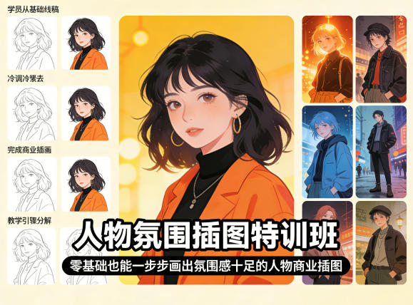 人物氛围插图特训班，零基础也能一步步画出氛围感十足的人物商业插图-68资源