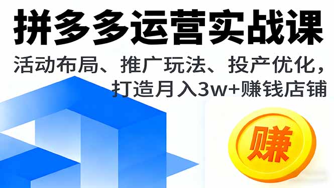 拼多多运营实战课，活动布局、推广玩法、投产优化，打造月入3w+赚钱店铺-68资源