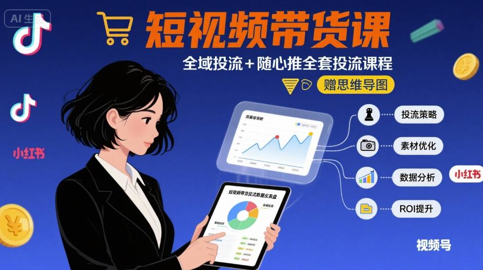最新短视频带货课，全域投流+随心推全套投流课程+思维导图-68资源