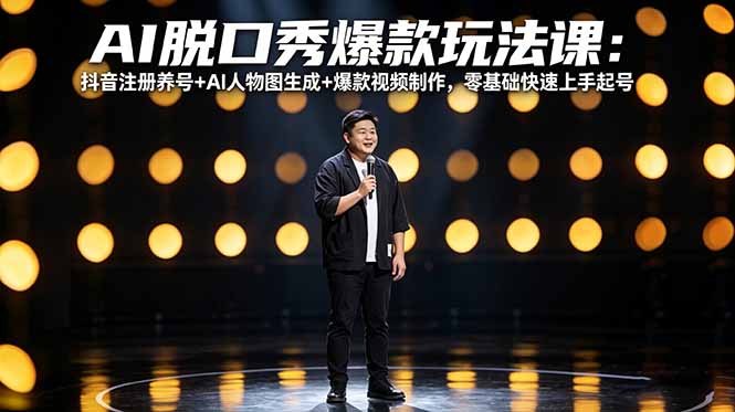 AI脱口秀爆款玩法课：抖音注册养号+AI人物图生成+爆款视频制作，零基础快速上手起号-68资源