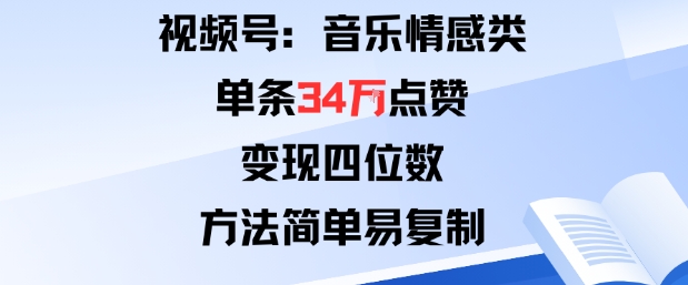 视频号分成计划新玩法：音乐情感类单条34W点赞，变现四位数，方法简单易复制-68资源