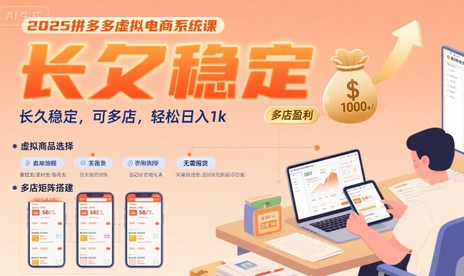 2025拼多多虚拟电商系统课，长久稳定，可多店，轻松日入1k-68资源