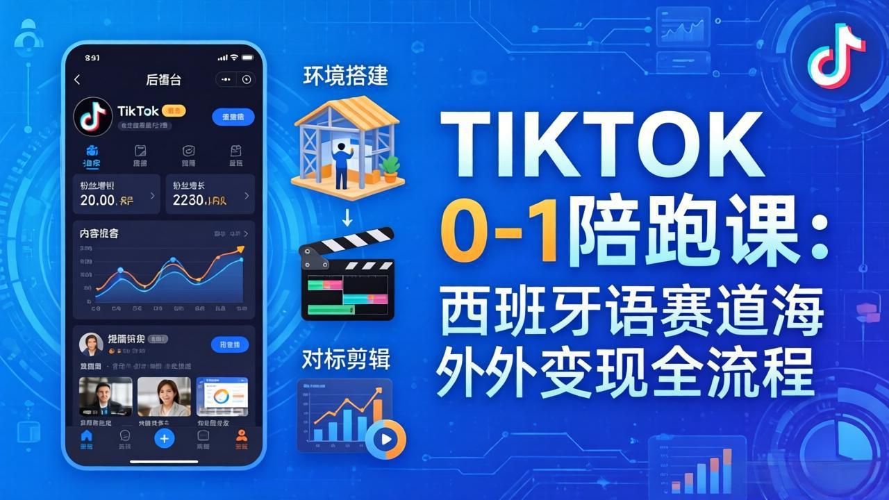 TIKTOK 0-1 陪跑课：从环境搭建到刷对标剪辑，西班牙语赛道海外变现全流程-68资源