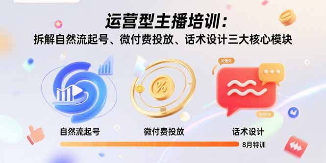 运营型主播培训：拆解自然流起号、微付费投放、话术设计三大核心模块-8月-68资源