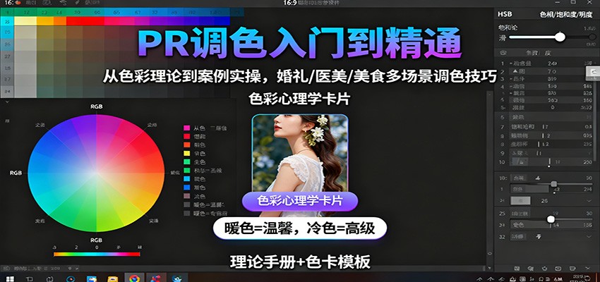 PR调色入门到精通：从色彩理论到案例实操，婚礼/医美/美食多场景调色技巧-68资源