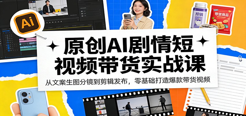 原创AI剧情短视频带货实战课：从文案生图分镜到剪辑发布，零基础打造爆款带货视频-68资源
