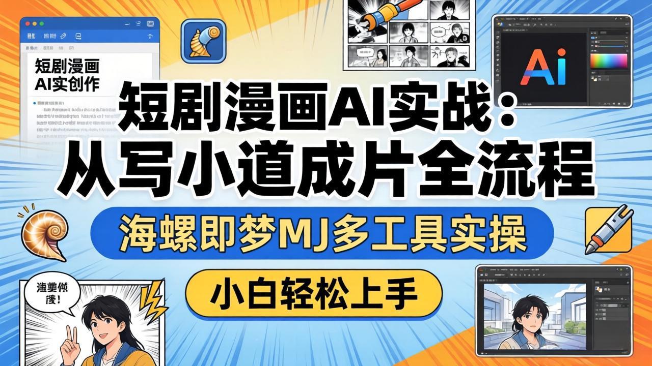 短剧漫画AI实战：从写小说到成片全流程，海螺即梦MJ多工具实操，小白轻松上手-68资源