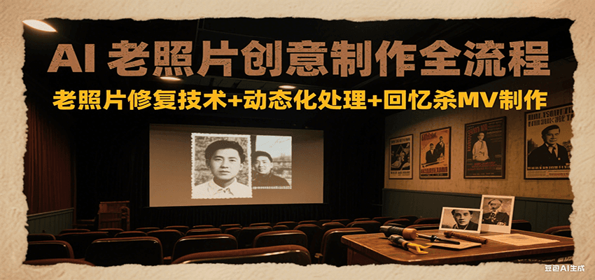 AI老照片创意制作全流程：老照片修复技术+动态化处理+回忆杀MV制作-68资源