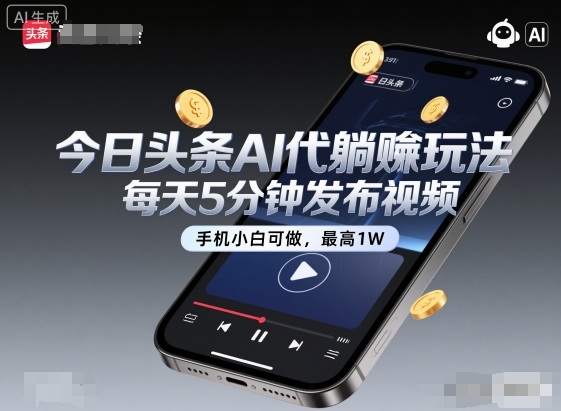 今日头条AI代躺賺玩法，每天5分钟发布视频，手机小白可做，最高1W+【揭秘】-68资源