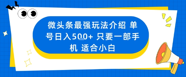 微头条最强玩法介绍一个号日入5张+只要一部手机适合小白-68资源