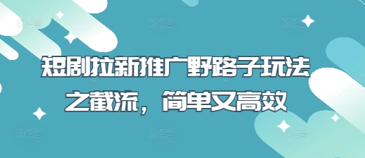 短剧拉新推广野路子玩法之截流，简单又高效-68资源