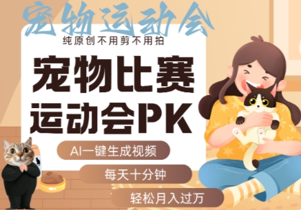 AI一键生成宠物比赛运动会PK视频，纯原创不用剪不用拍，每天十分钟，轻松月入过1W+-68资源