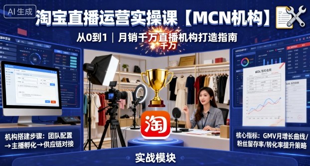 淘宝直播运营实操课【MCN机构】，从0到1做一家月销千W的直播机构-68资源