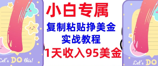复制粘贴挣美金，0门槛，1天收入95美刀，3分钟学会，内部教程(首次公开)-68资源