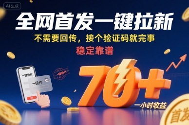 全网首发一键拉新项目，不需要回传，接个验证码就完事，稳定靠谱，一小时收益70+【揭秘】-68资源
