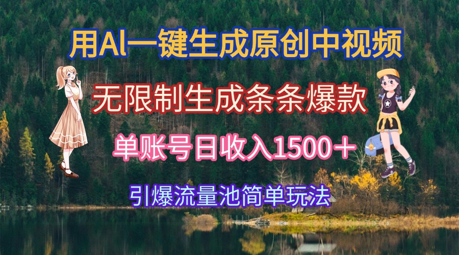 用Al一键生成原创中视频，无限制生成条条爆款，单账号日收入1500＋引爆…-68资源
