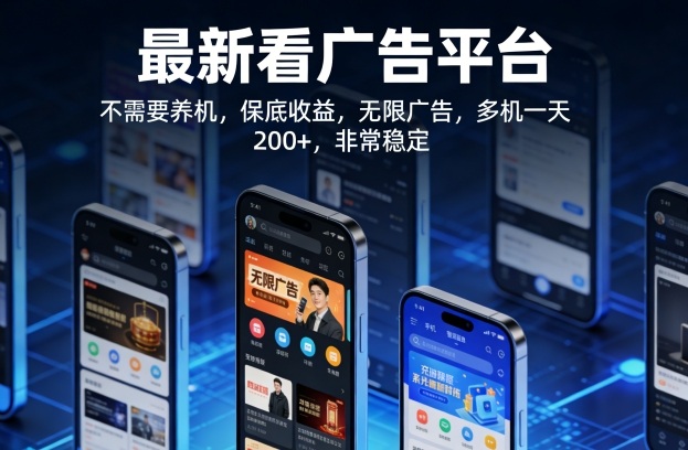 最新看广告平台，不需要养机，保底收益，无限广告，多机一天200+，非常稳定【揭秘】-68资源