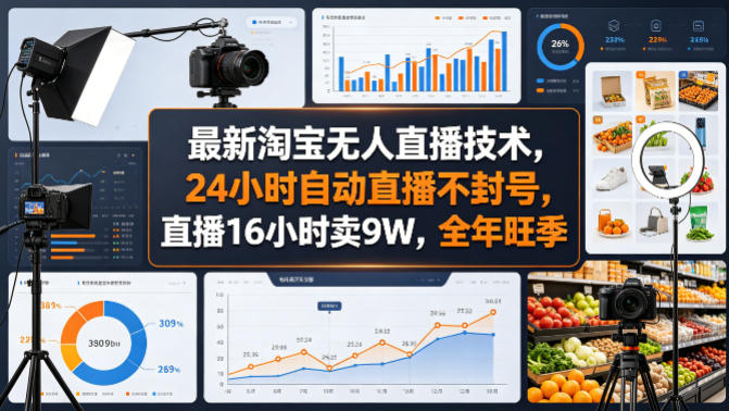 最新淘宝无人直播技术，24小时自动直播不封号，直播16小时卖9W，全年旺季【揭秘】-68资源