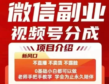 微信副业视频号分成，不直播 不卖货 不露脸，三五分钟即可完成一条作，每日收益几十、几张不等-68资源
