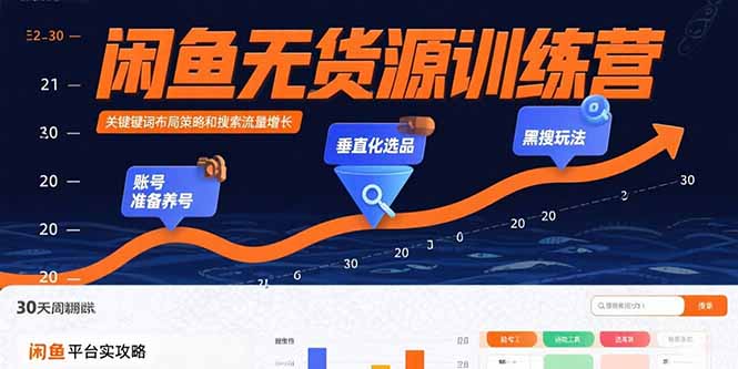 闲鱼无货源训练营：账号准备养号/垂直化选品/黑搜玩法，0基础30天盈利指南-68资源