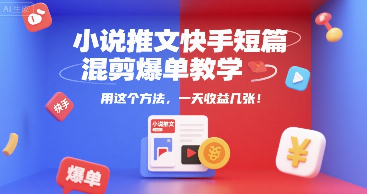 小说推文快手短篇混剪爆单教学，用这个方法，一天收益几张-68资源