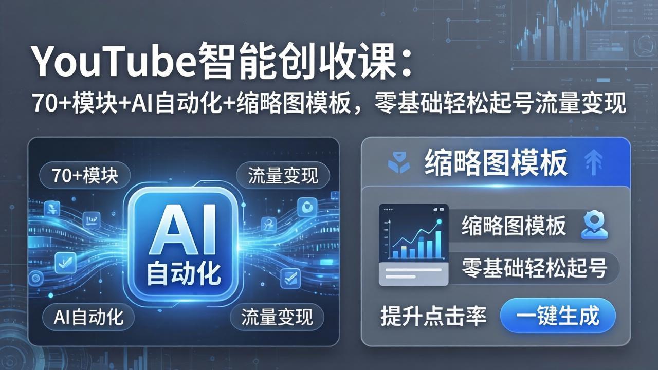 YouTube智能创收课：70+模块+AI自动化+缩略图模板，零基础轻松起号流量变现-68资源