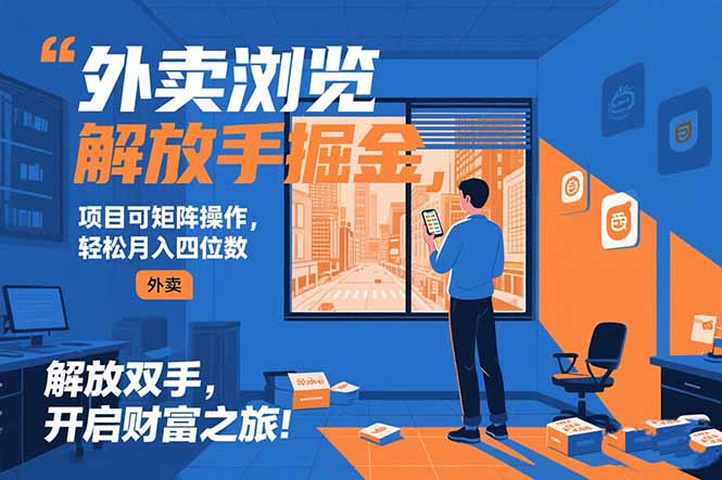 外卖浏览掘金项目 可矩阵操作 轻松日入500+-68资源