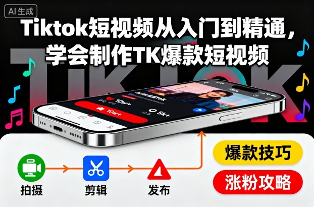 Tiktok短视频从入门到精通，学会制作TK爆款短视频-68资源