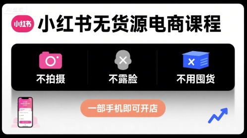 小红书无货源电商课程，不拍摄不露脸不用囤货，一部手机即可开店-68资源