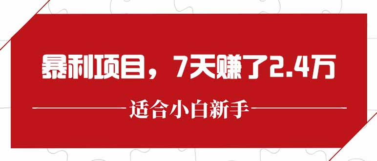 最新暴利项目，每单收益轻松在300以上，7天赚了2.4万-68资源