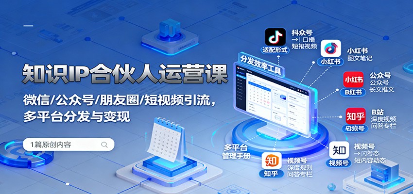 知识IP合伙人运营课：微信/公众号/朋友圈/短视频引流，多平台分发与变现-68资源