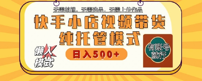 快手小店托管代运营，无需剪辑，无需选品，无需上传作品，全程无需操作，轻松月入5k+【揭秘】-68资源