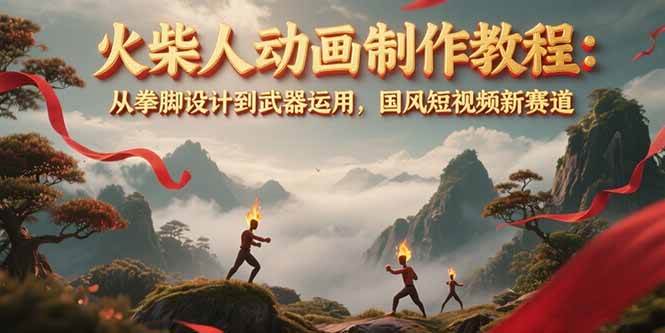 火柴人动画制作教程：从拳脚设计到武器运用，国风短视频新赛道-68资源