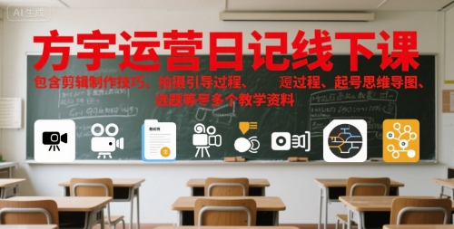 方宇运营日记线下课，包含剪辑制作技巧、拍摄引导过程、起号思维导图、选题等多个教学资料-68资源