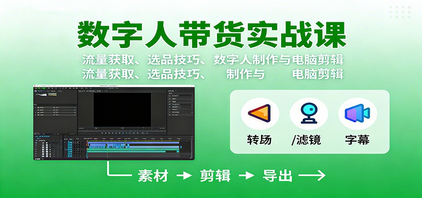 数字人变现实战课：流量获取、选品技巧、数字人制作与电脑剪辑-68资源