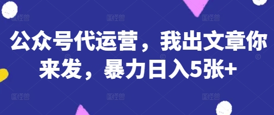 公众号代运营，我出文章你来发，暴力日入5张+【揭秘】-68资源