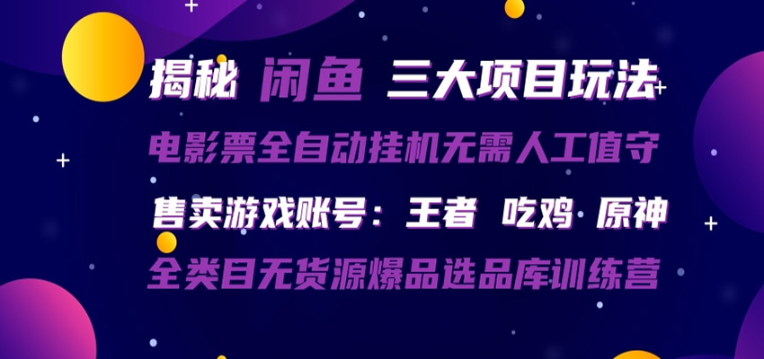 闲鱼三种玩法 全自动电影票 售卖游戏账号 爆品选品库训练营-68资源