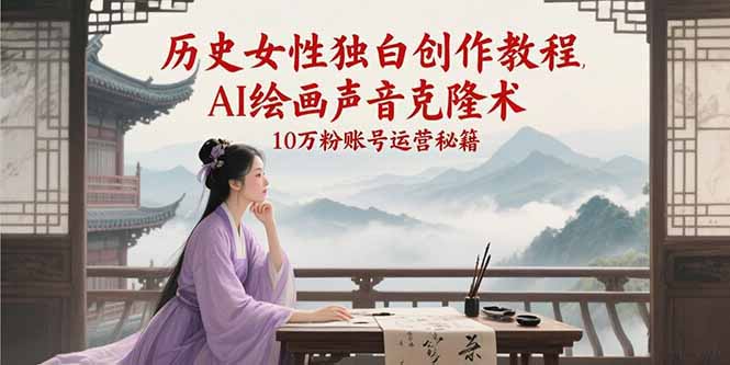 历史女性独白创作教程，AI绘画声音克隆术，10万粉账号运营秘籍-68资源