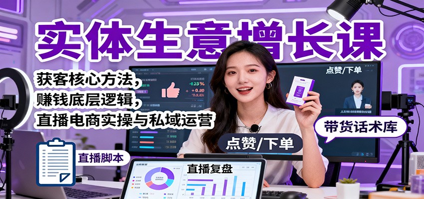 实体生意增长课：获客核心方法，赚钱底层逻辑，直播电商实操与私域运营-68资源