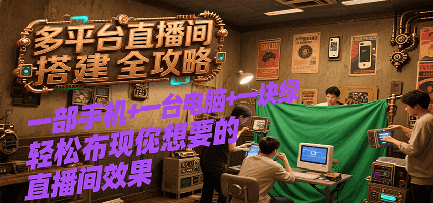 多平台直播间搭建全攻略，一部手机+一台电脑+一块绿布轻松实现你想要的直播间效果-68资源