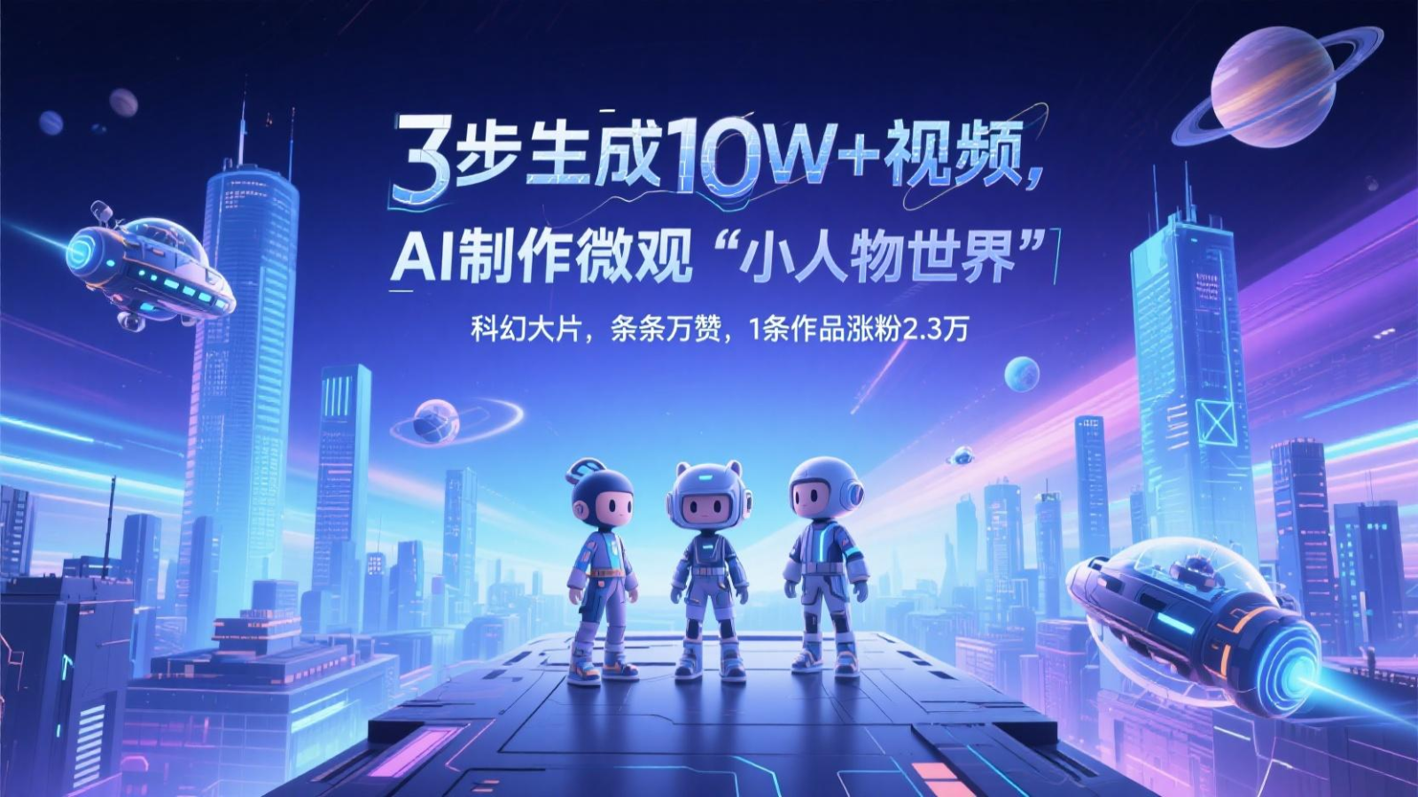 三步生成10W+视频，AI制作微观“小人物世界”科幻大片，条条万赞，1条作品涨粉2.3万-68资源