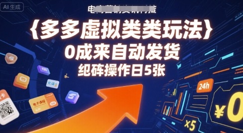 多多虚拟类目玩法，0成本全自动发货，矩阵操作日5张-68资源