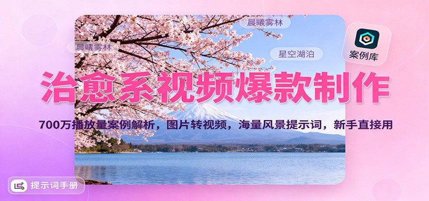 治愈系视频爆款制作，700万播放量案例解析，图片转视频，海量风景提示词，新手直接用-68资源