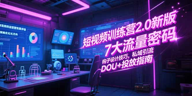短视频训练营2.0新版，7大流量密码/钩子设计技巧/私域引流/DOU+投放指南-68资源