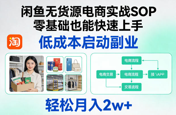 闲鱼无货源电商实战SOP，零基础也能快速上手，低成本启动副业，轻松月入2w+-68资源
