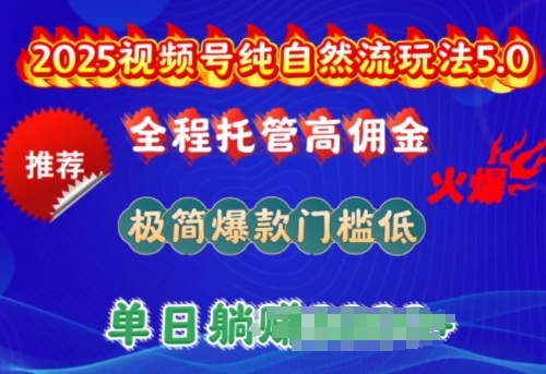 2025视频号纯自然流玩法5.0，全程托管高佣金，极简爆款门槛低，单日收益多张【揭秘】-68资源