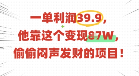 一单利润39.9，有人靠这个变现几十个，偷偷闷声发财的项目-68资源
