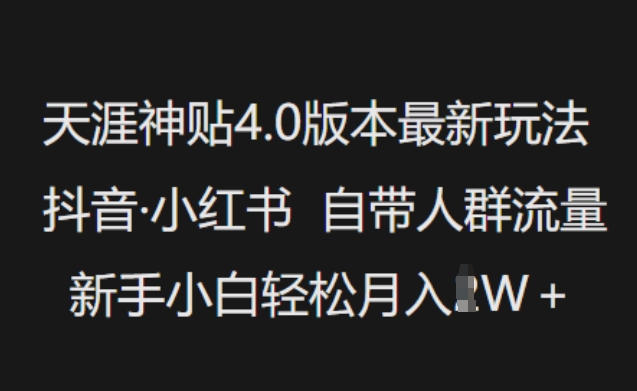 天涯神贴4.0版本最新玩法，抖音·小红书自带人群流量，新手小白轻松月入过W-68资源